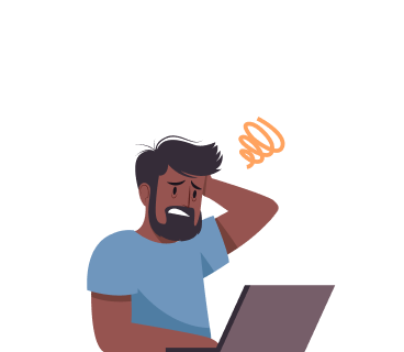 A person panicking at a computer, representing anxiousness